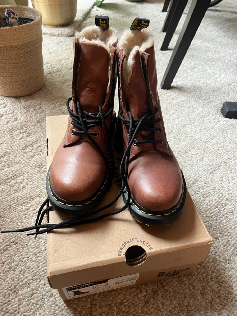 Dr. Martens Brown Leather Lace-Up Boots with Shearling Lining